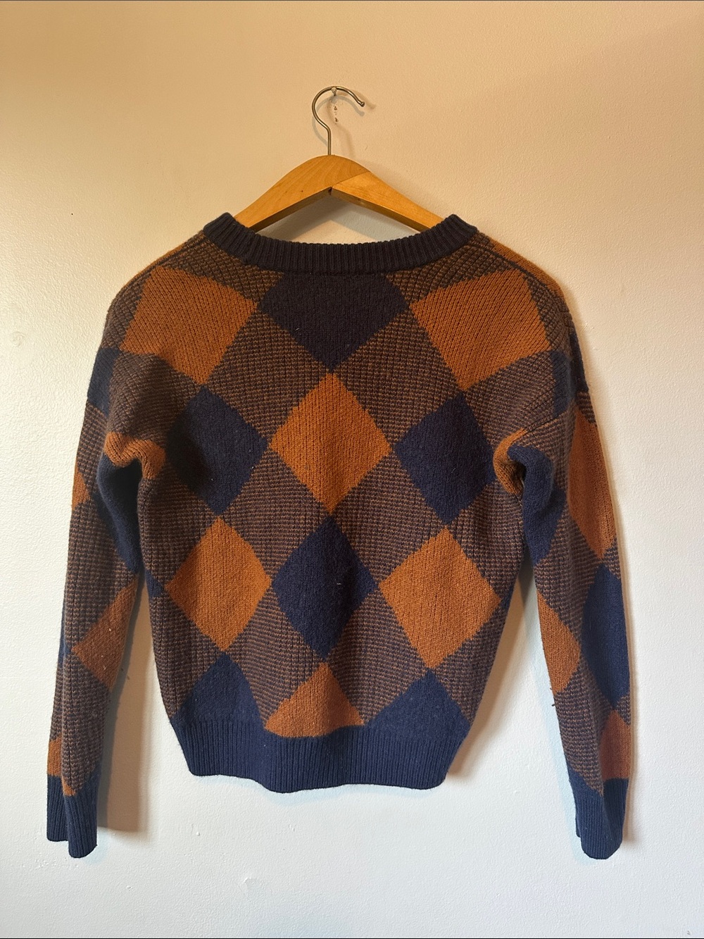 Madewell Wool Blend Argyle Knit Sweater Size S Academia Preppy Retro 90s Cozy - Picture 3 of 6
